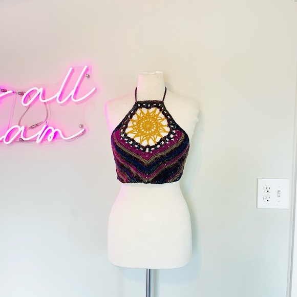 Handmade Tops - Crocheted Sun Mandala Halter Top